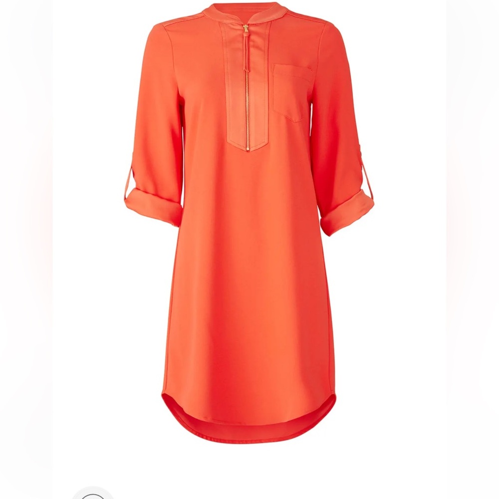 NWOT Trina Turk Women's XS Kaiko Orange crepe Shift dress  3/4 sleeve - Picture 4 of 13